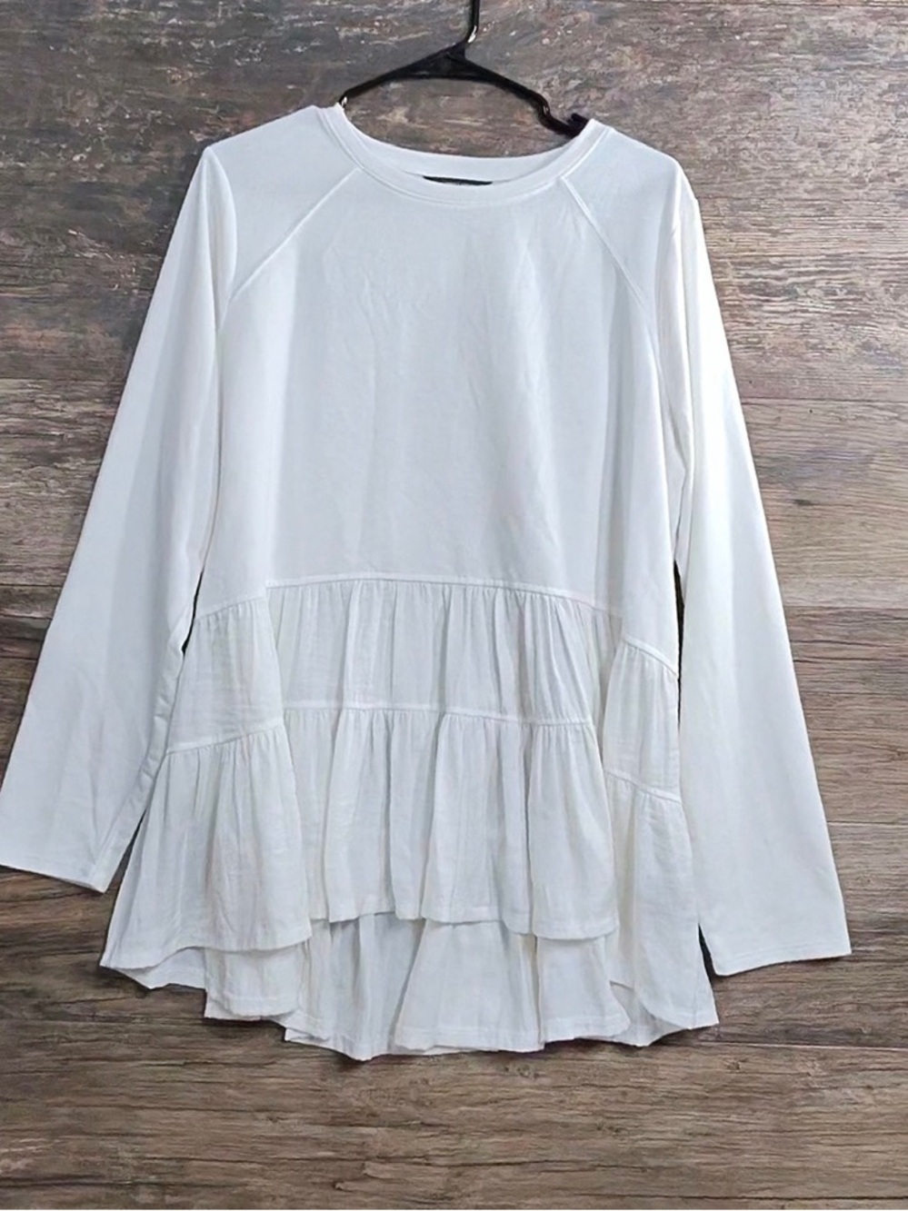 Simply Vera Vera Wang White Tiered Peplum Long Sleeve Top